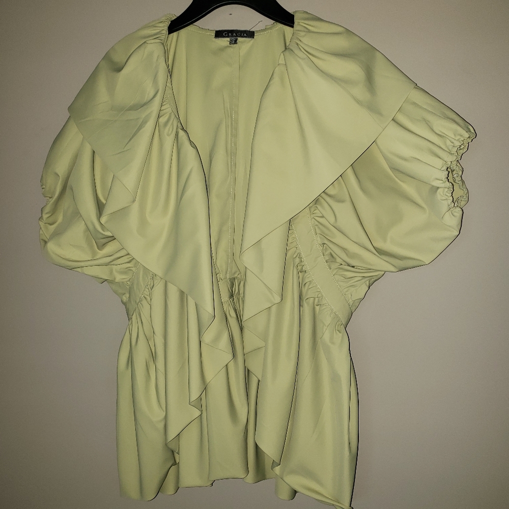 Gracia Womens Green Ruffled Jacket Size S